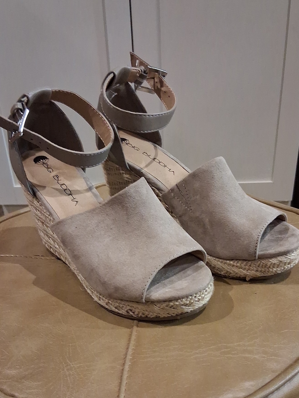 Big Buddha Taupe Suede Espadrille Wedge Sandals